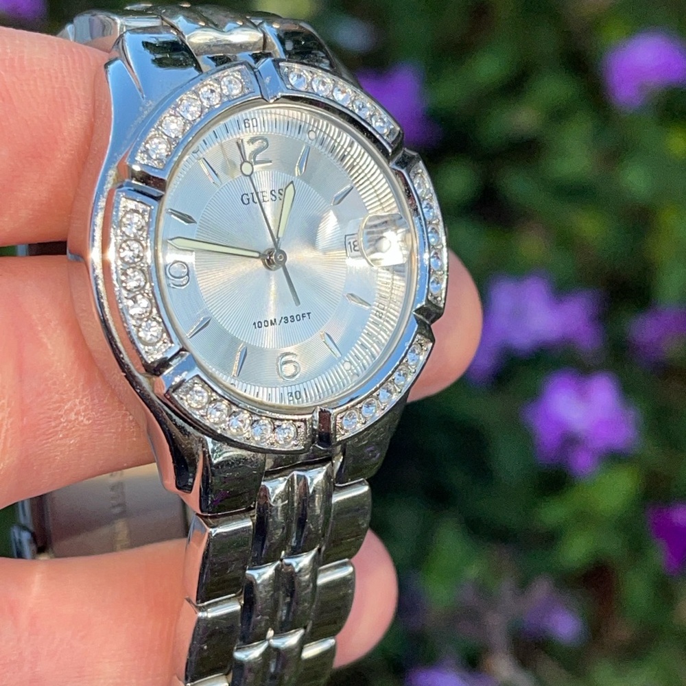 Guess Silver-Tone Watch with Crystal Details